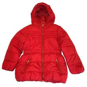 Joe Fresh Hooded Puffer Coat Jacket Girls 4/4T Red Fleece Lined